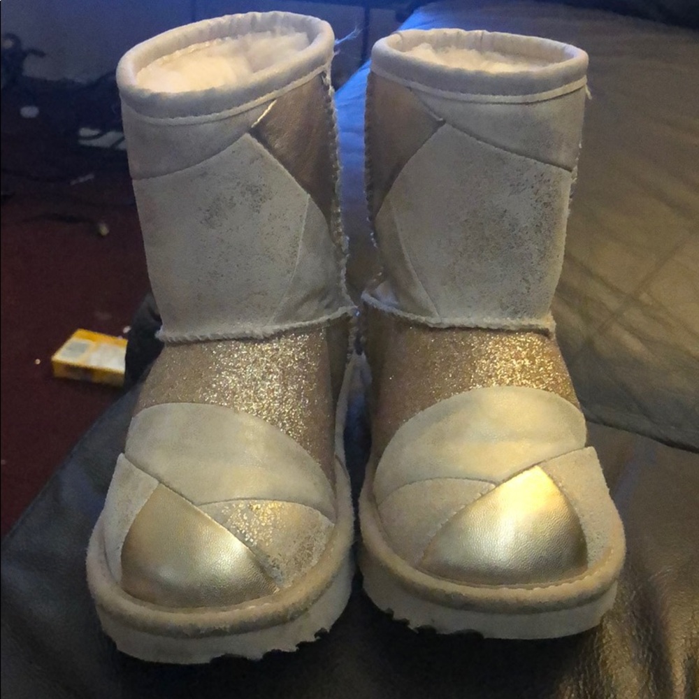 Gold UGG Kids' T Classic Short Ii Patchwork Boot